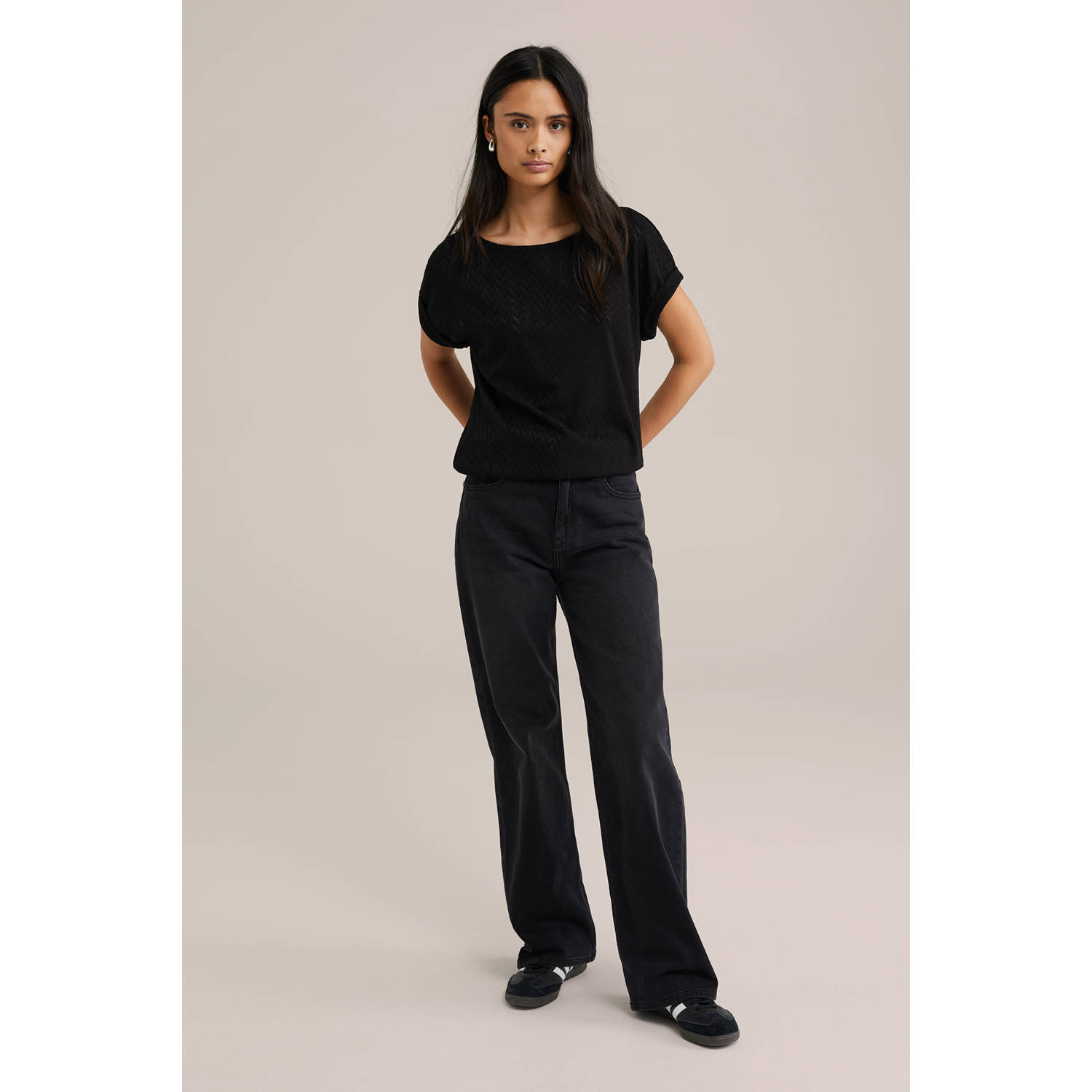 WE Fashion top zwart ajour