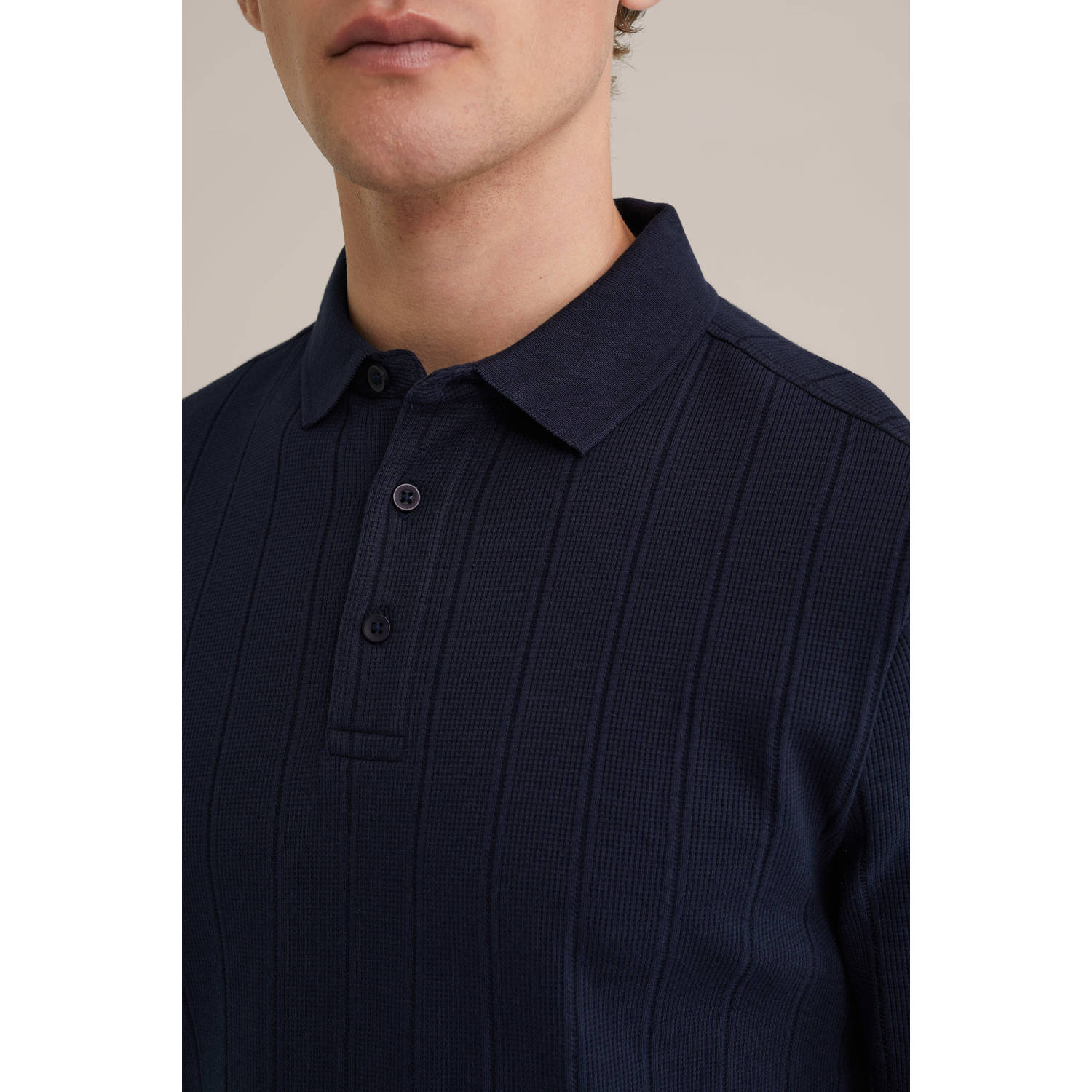 WE Fashion regular polo met ingebreid patroon donkerblauw