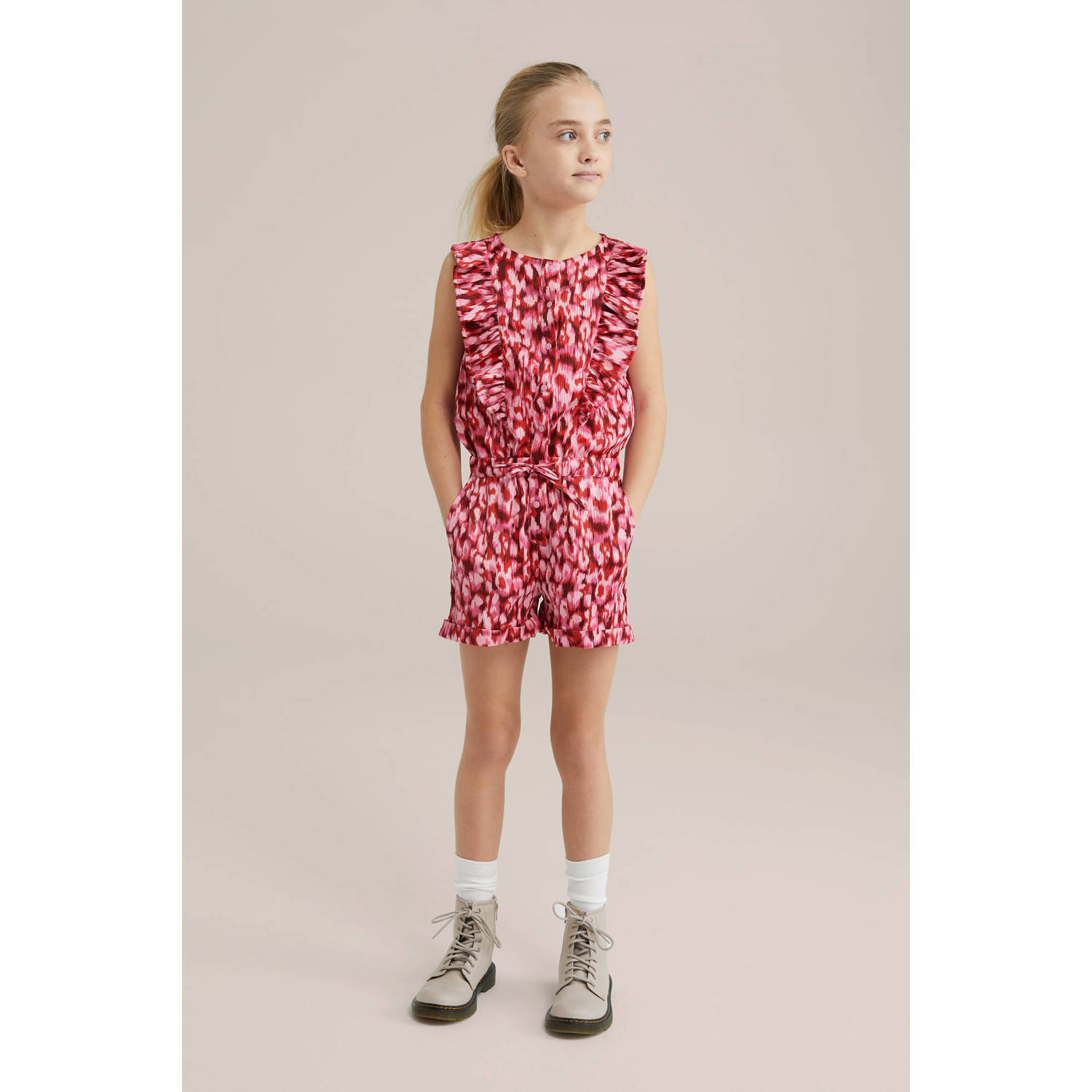 WE Fashion playsuit roze lichtroze donkerrood