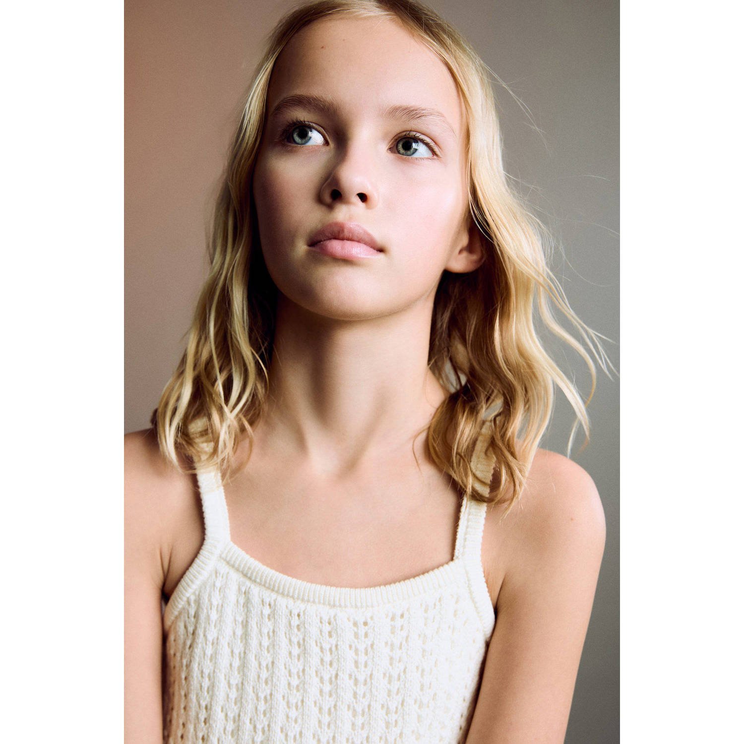 Mango Kids mouwloze top ecru ajour