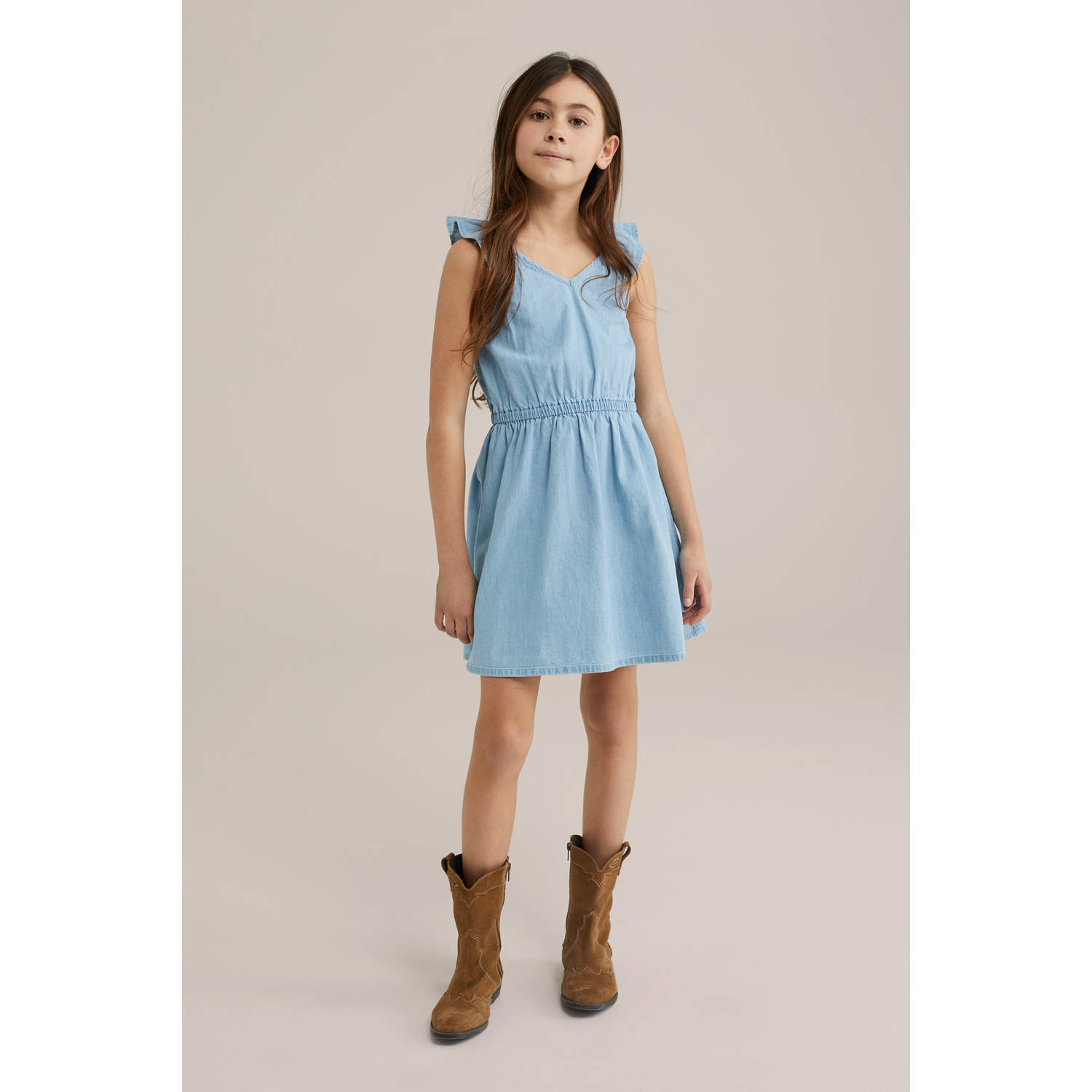 WE Fashion Blue Ridge korte jurk light blue denim