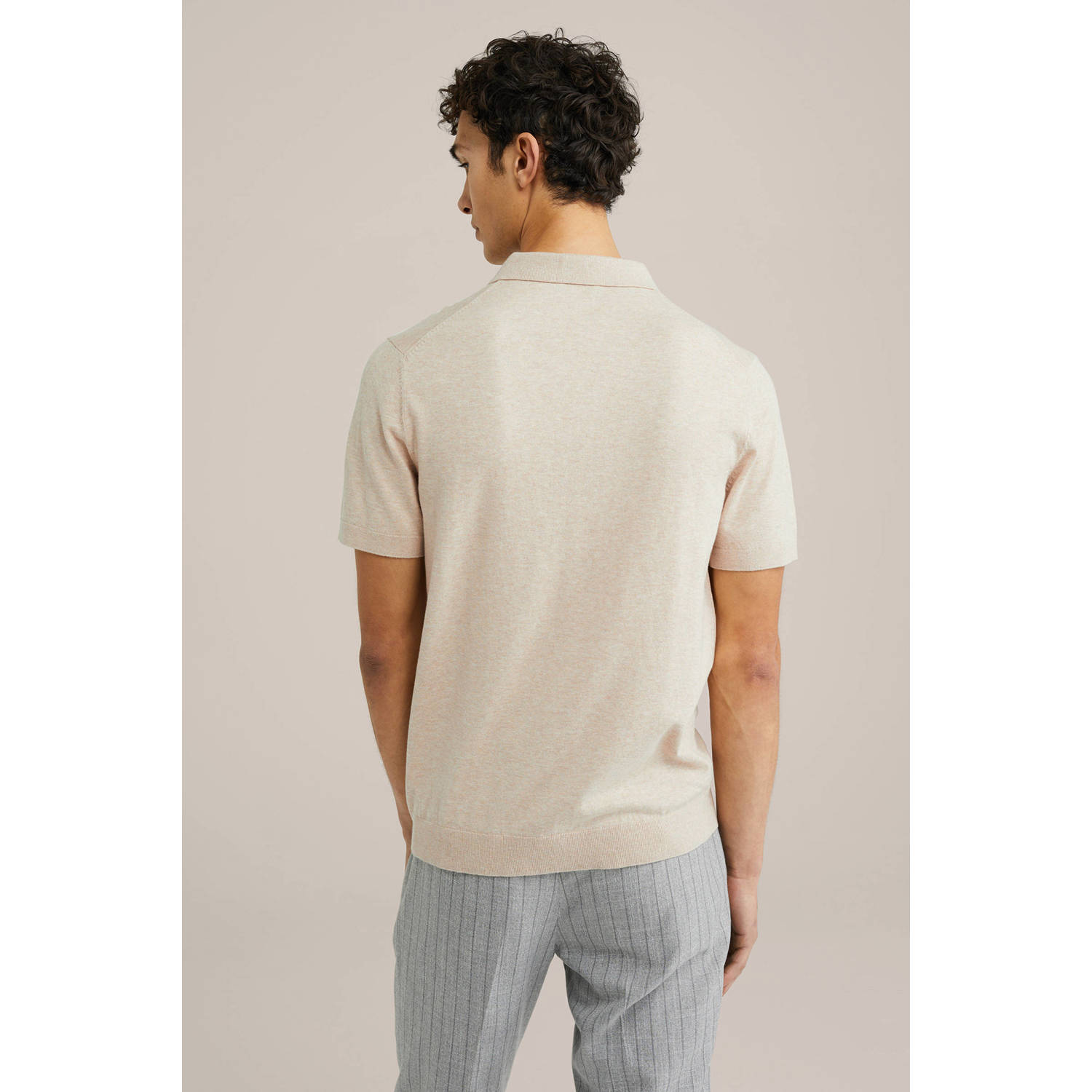 WE Fashion polo fijn gebreid beige
