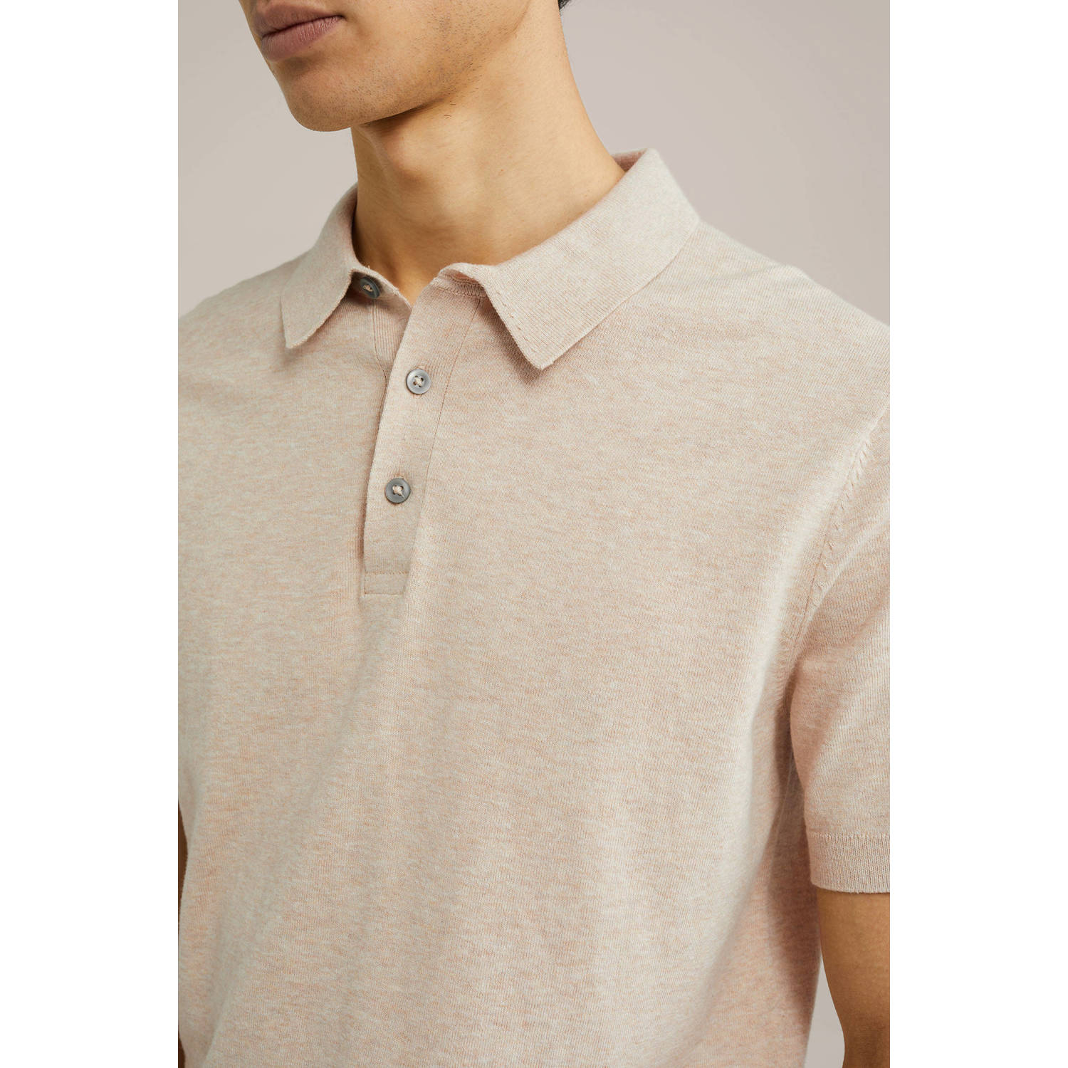 WE Fashion polo fijn gebreid beige