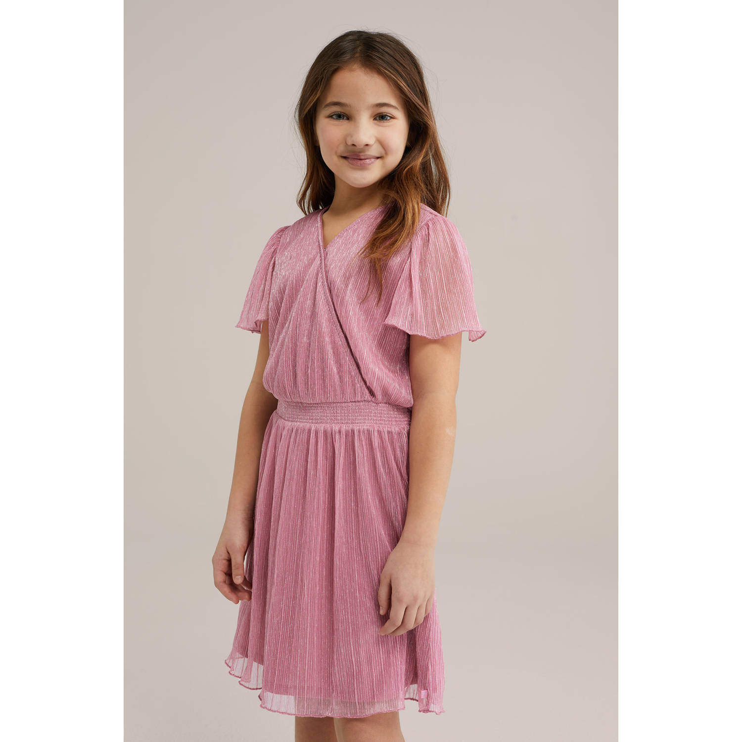 WE Fashion korte jurk met glitter roze