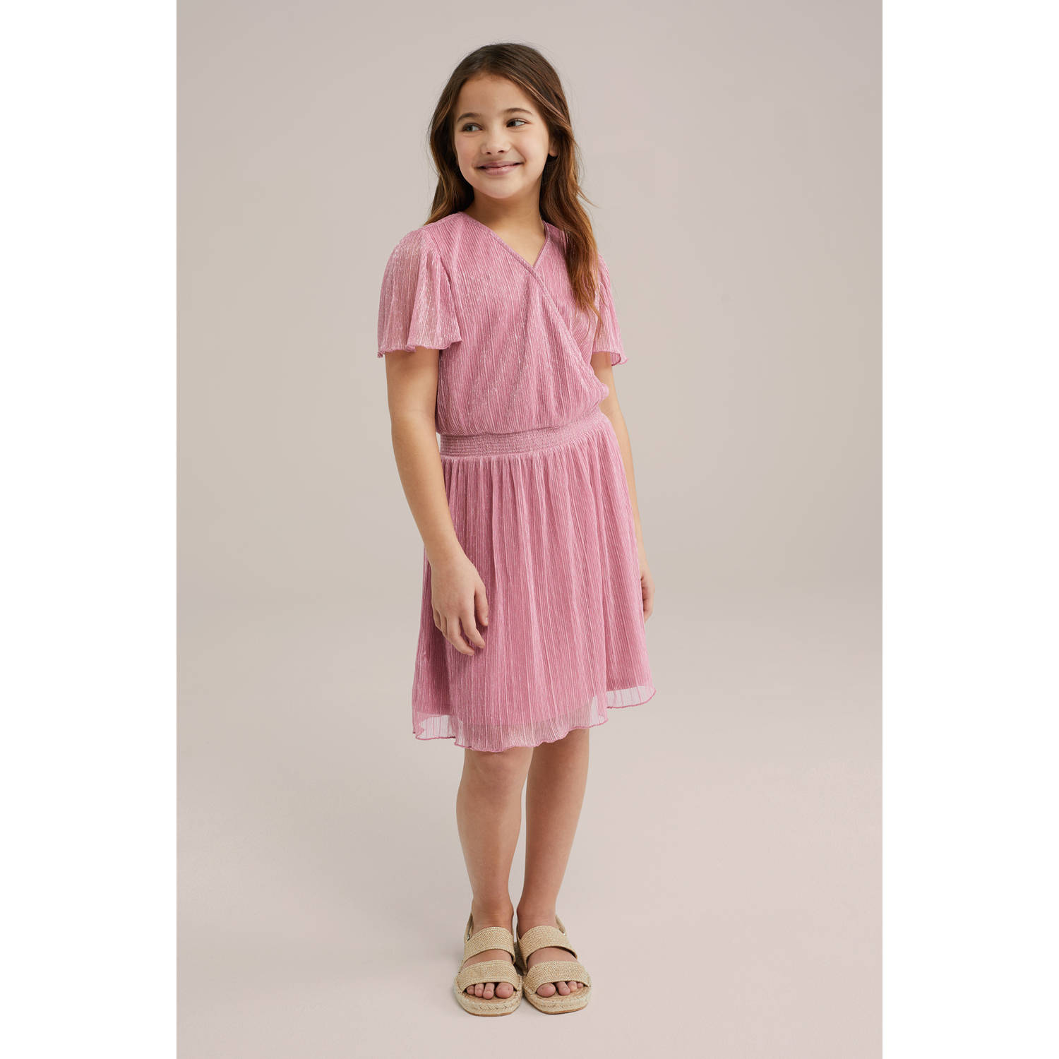 WE Fashion korte jurk met glitter roze
