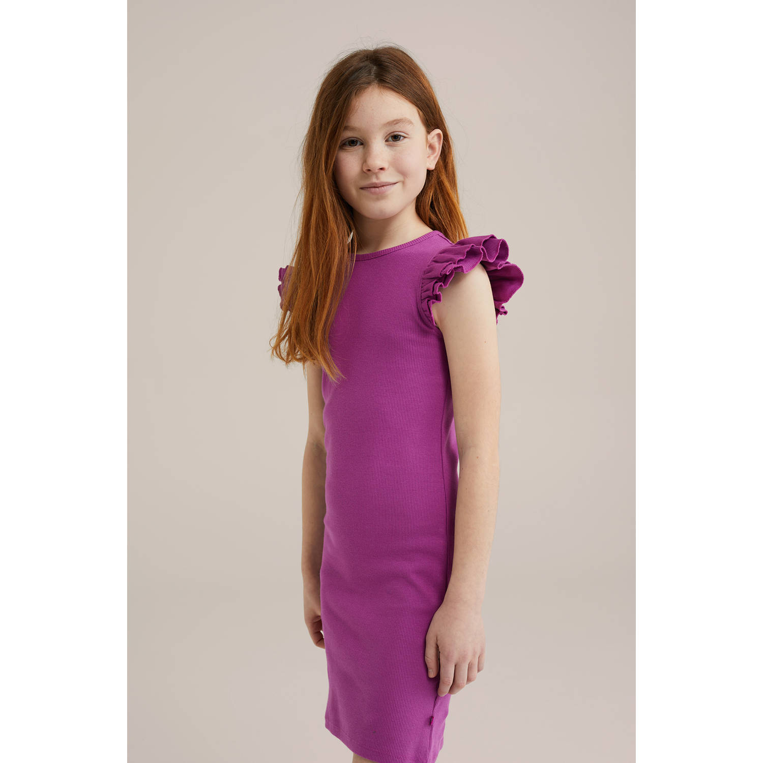 WE Fashion korte jurk rib gebreid paars