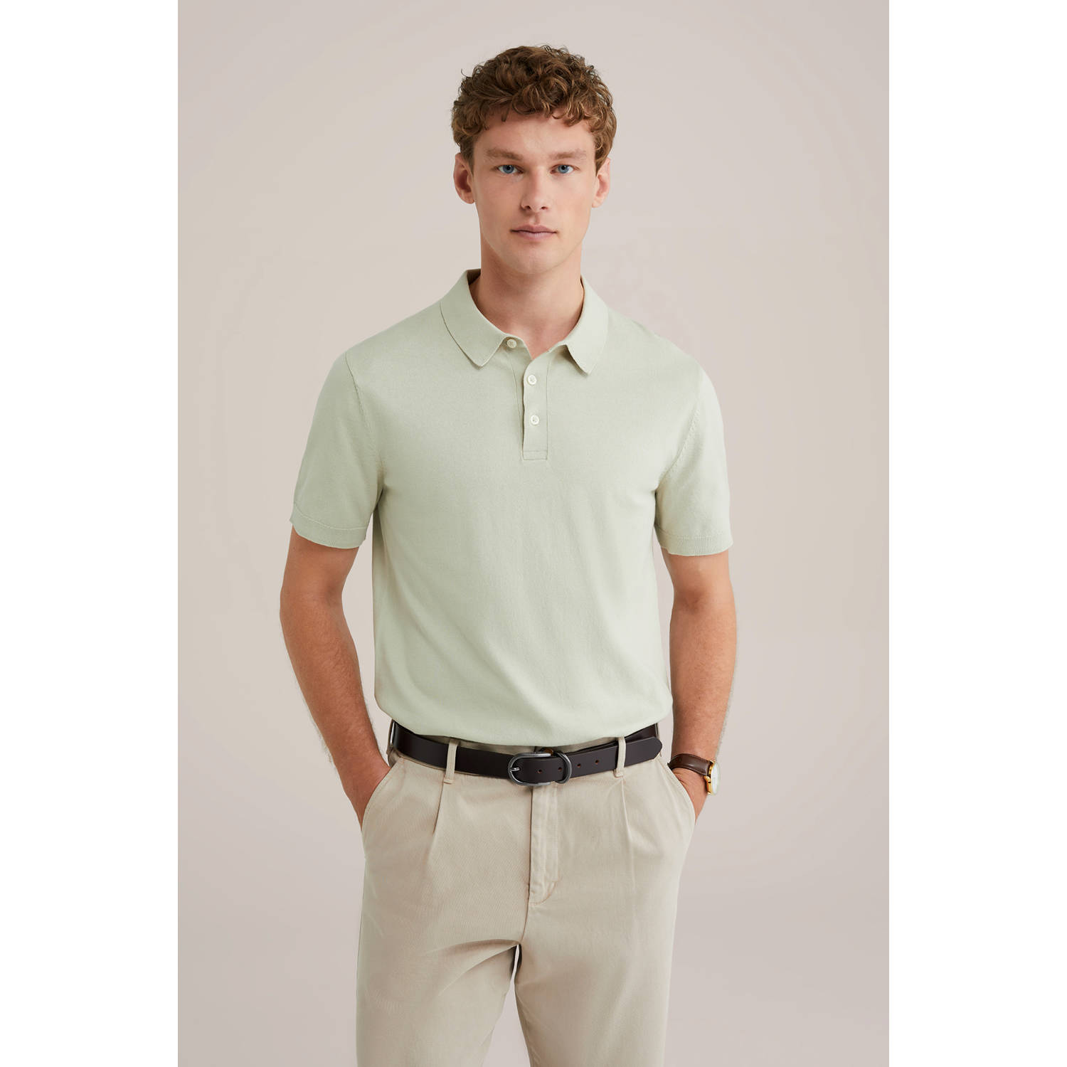 WE Fashion polo fijn gebreid lichtgroen