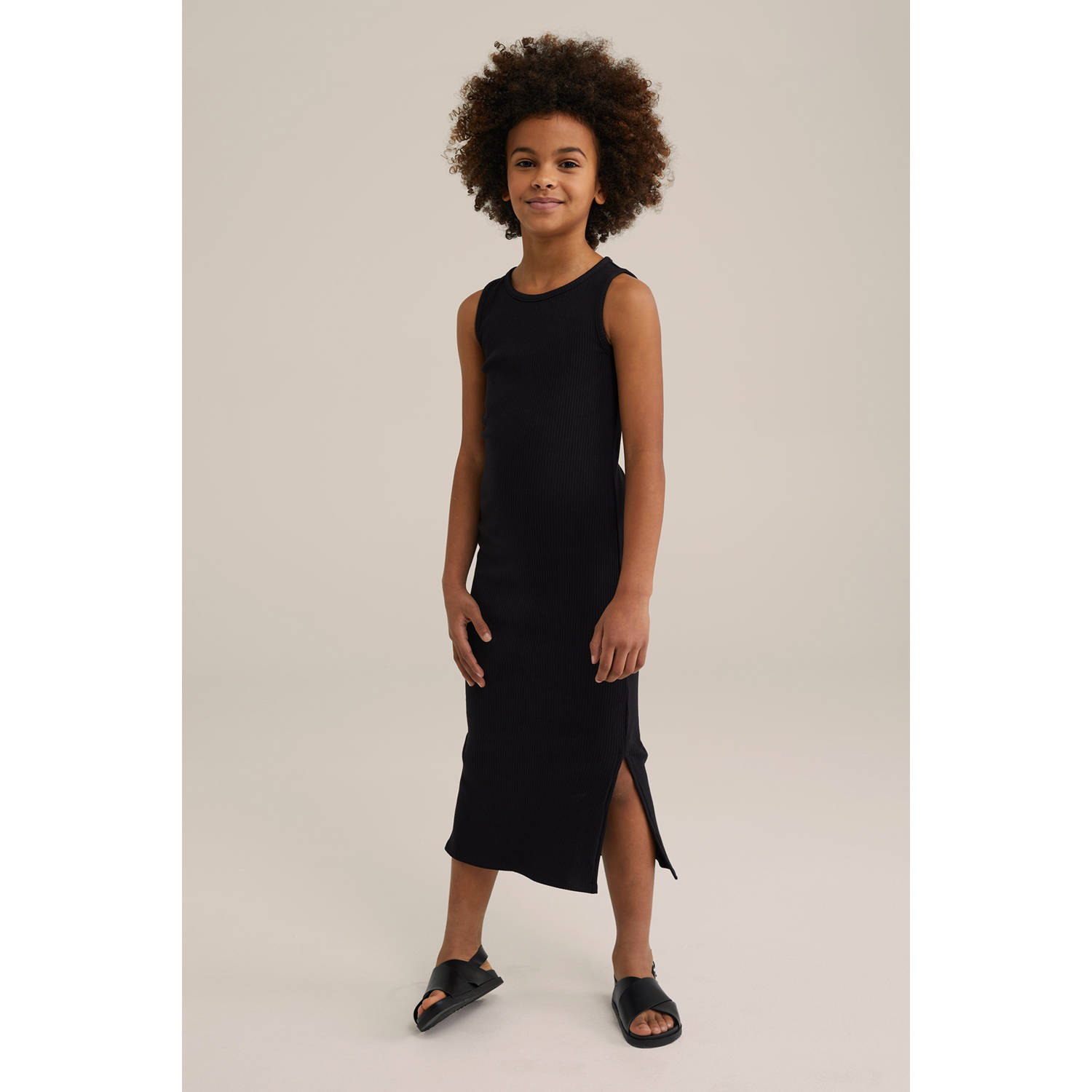 WE Fashion maxi jurk rib gebreid zwart