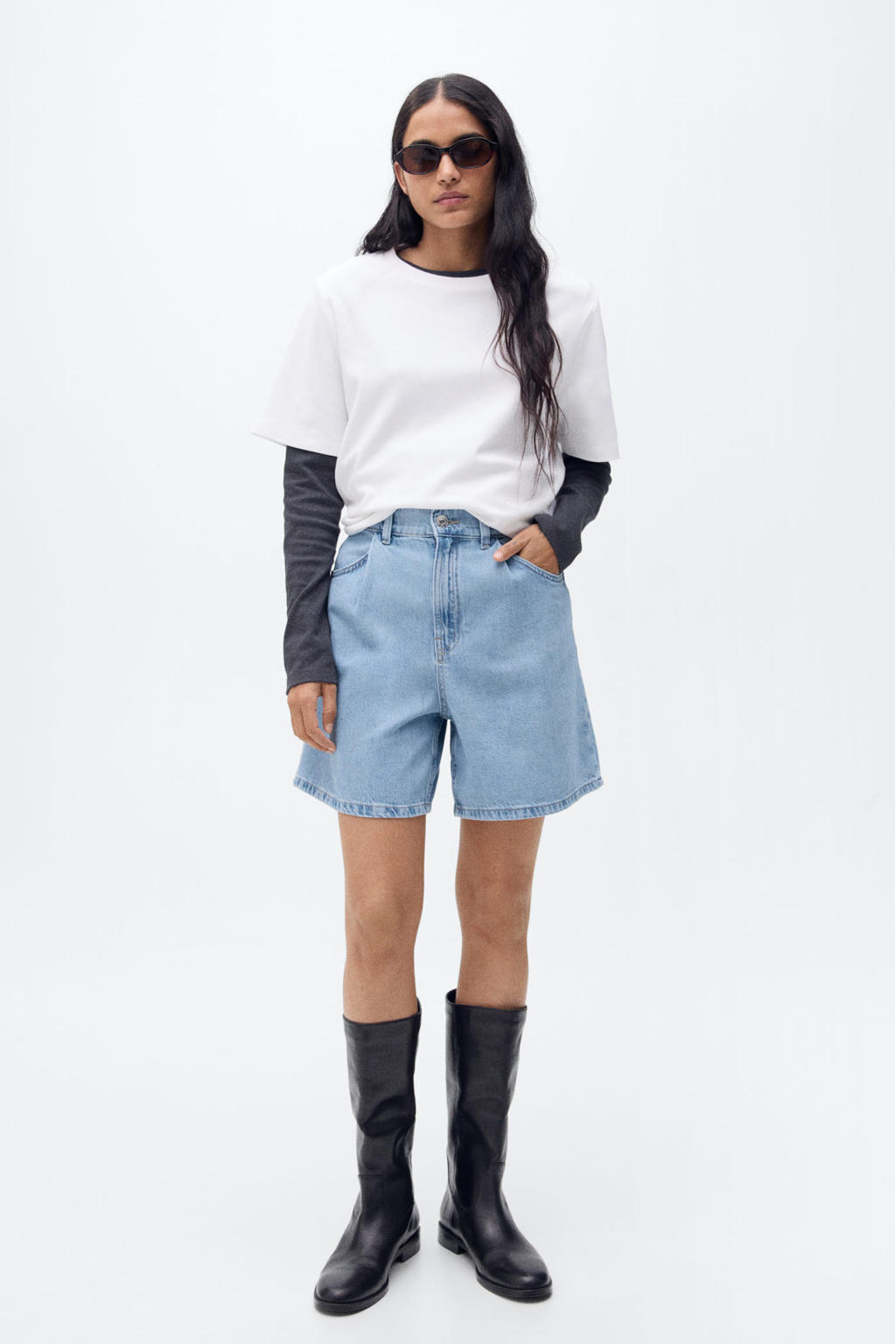 Light blue denim dames Mango rechtvallend high waist short van denim met rits- en knoopsluiting en effen