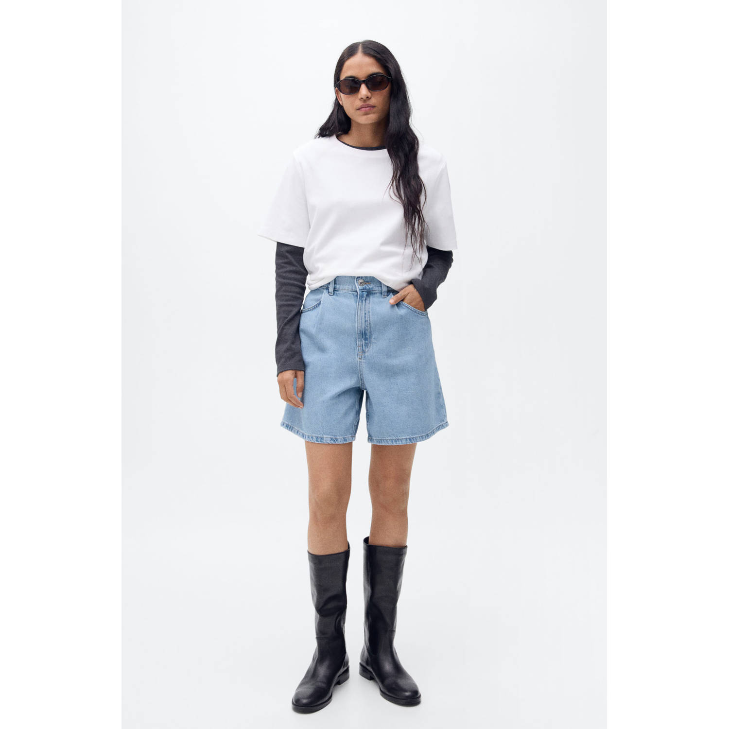 Mango rechtvallend high waist denim short light blue denim