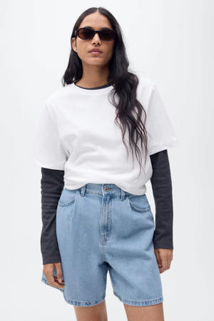 rechtvallend high waist denim short light blue denim