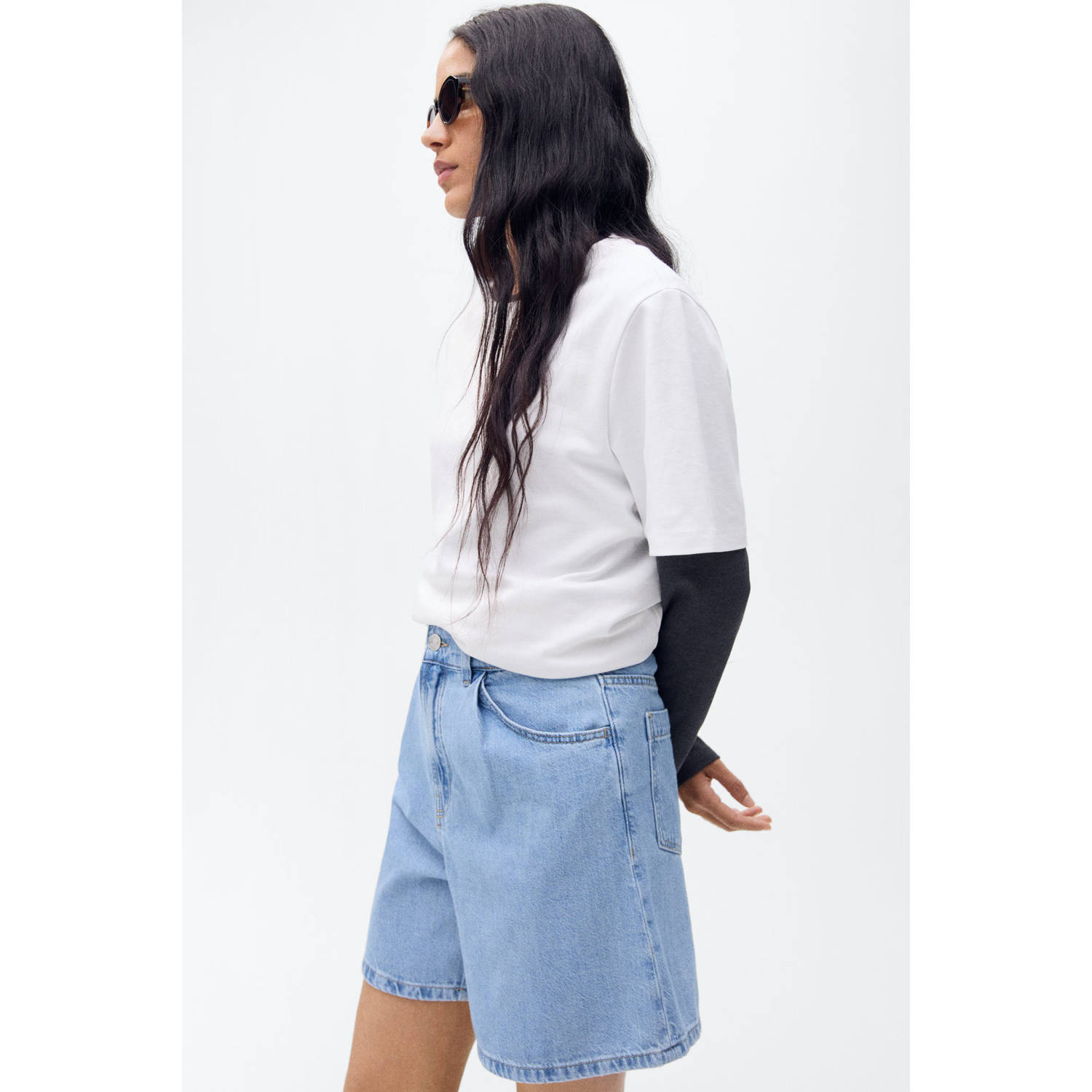 Mango rechtvallend high waist denim short light blue denim
