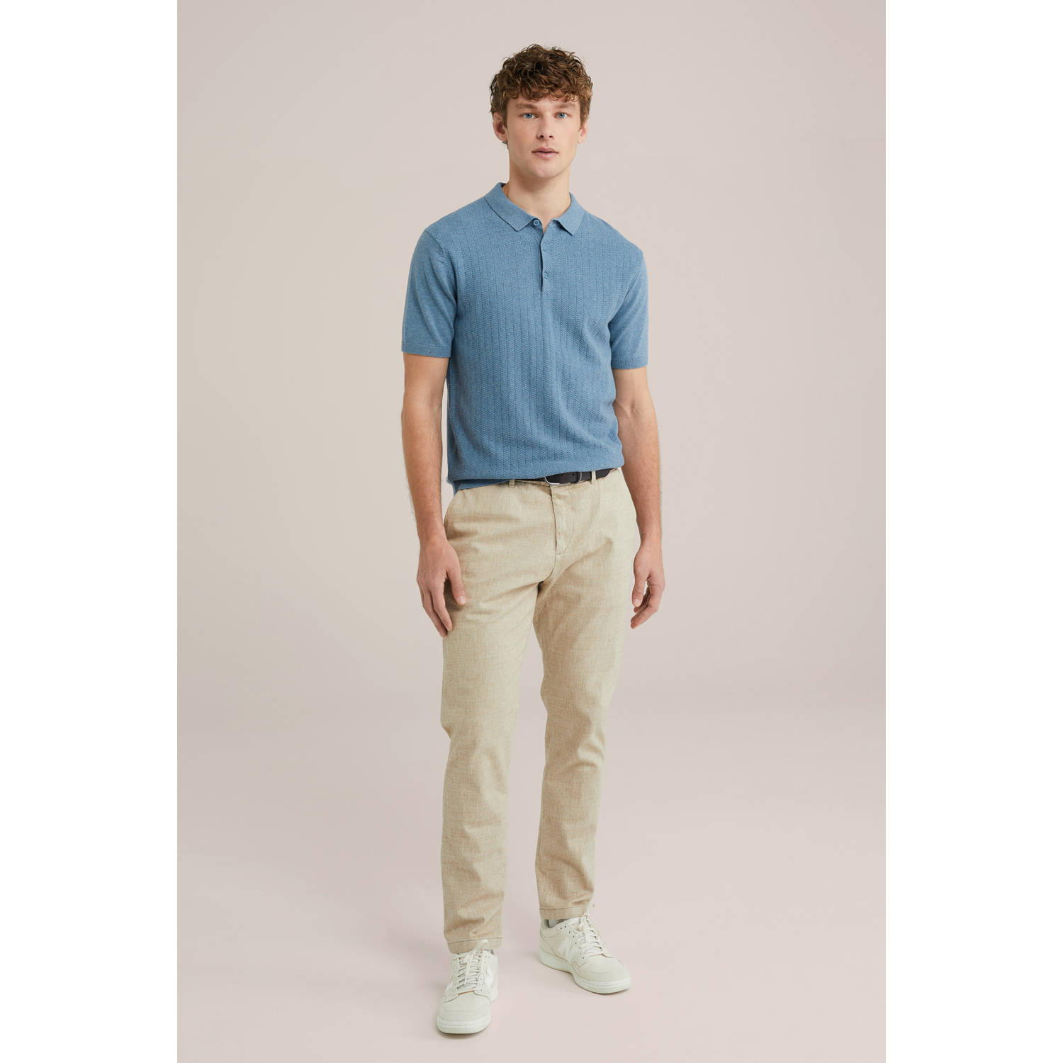 WE Fashion regular polo fijn gebreid blauw
