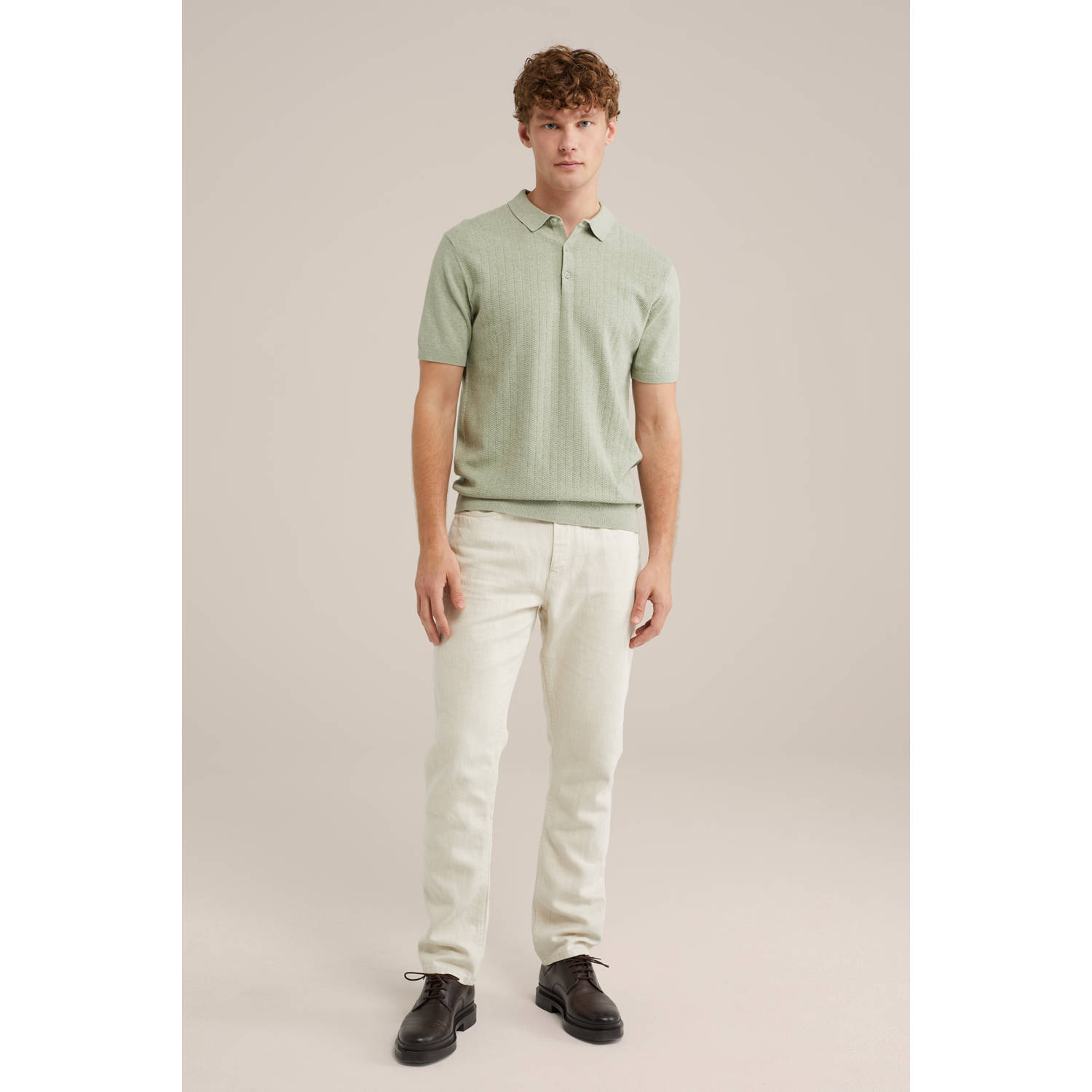 WE Fashion regular polo fijn gebreid lichtgroen