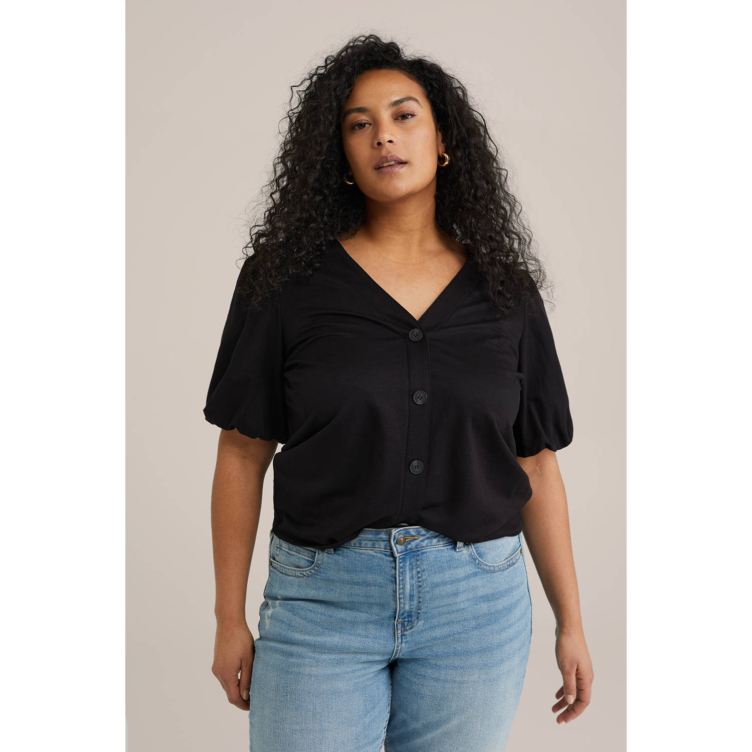 WE Fashion Curve top zwart