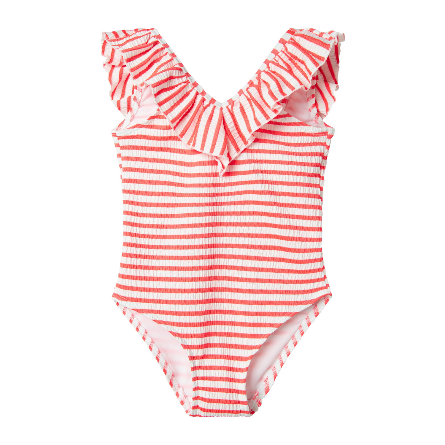 NAME IT KIDS badpak met ruches koraalroze wit