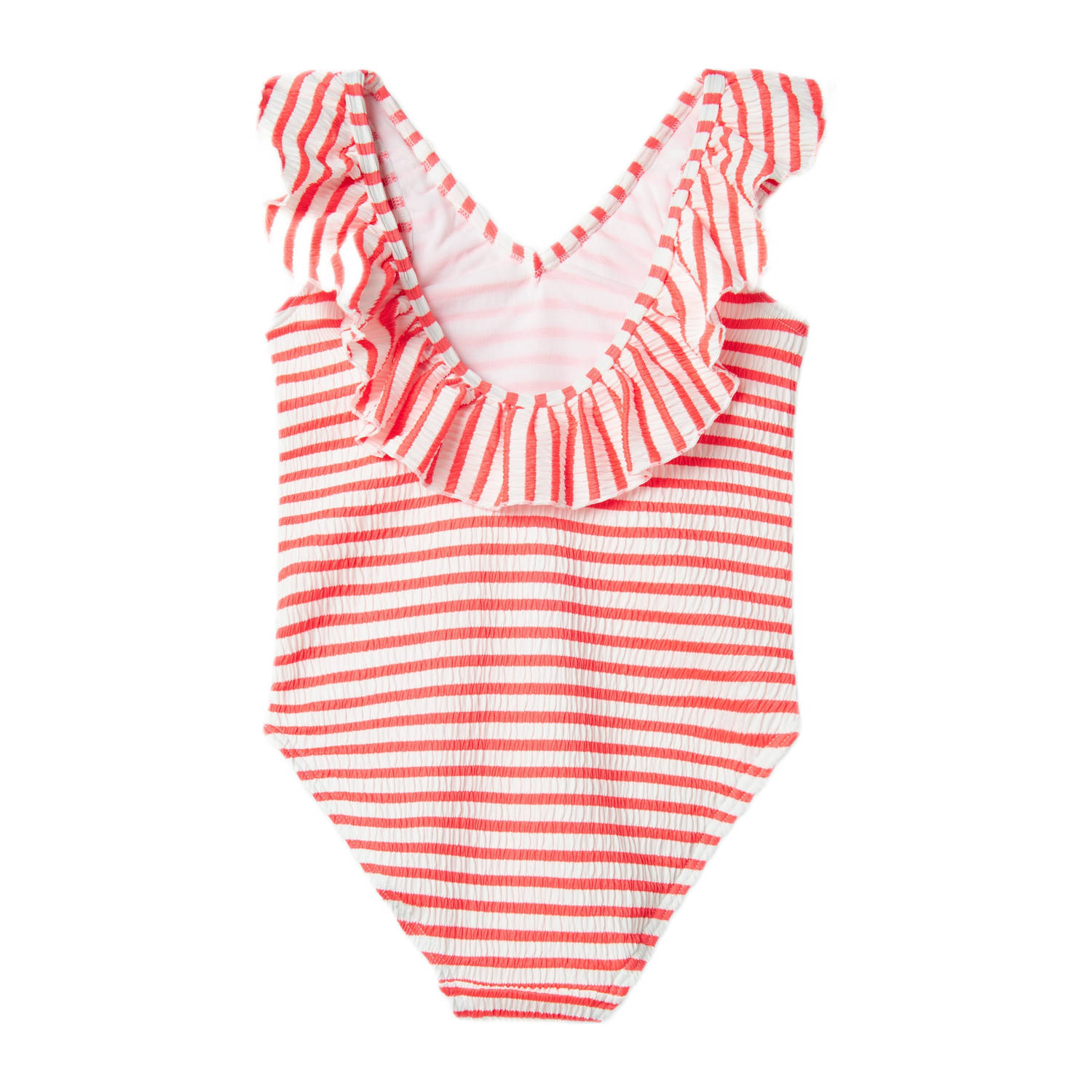 NAME IT KIDS badpak met ruches koraalroze wit