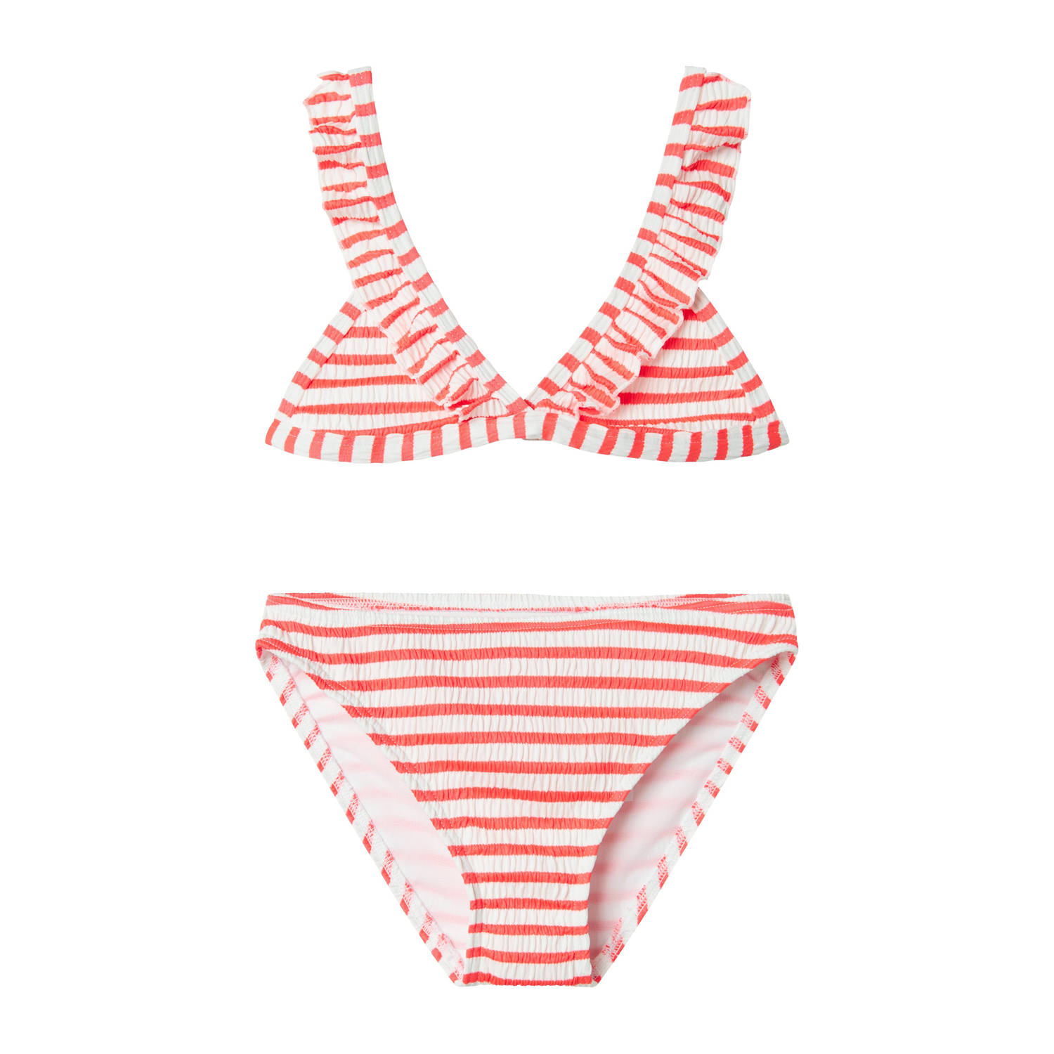 NAME IT KIDS triangel bikini koraalroze wit