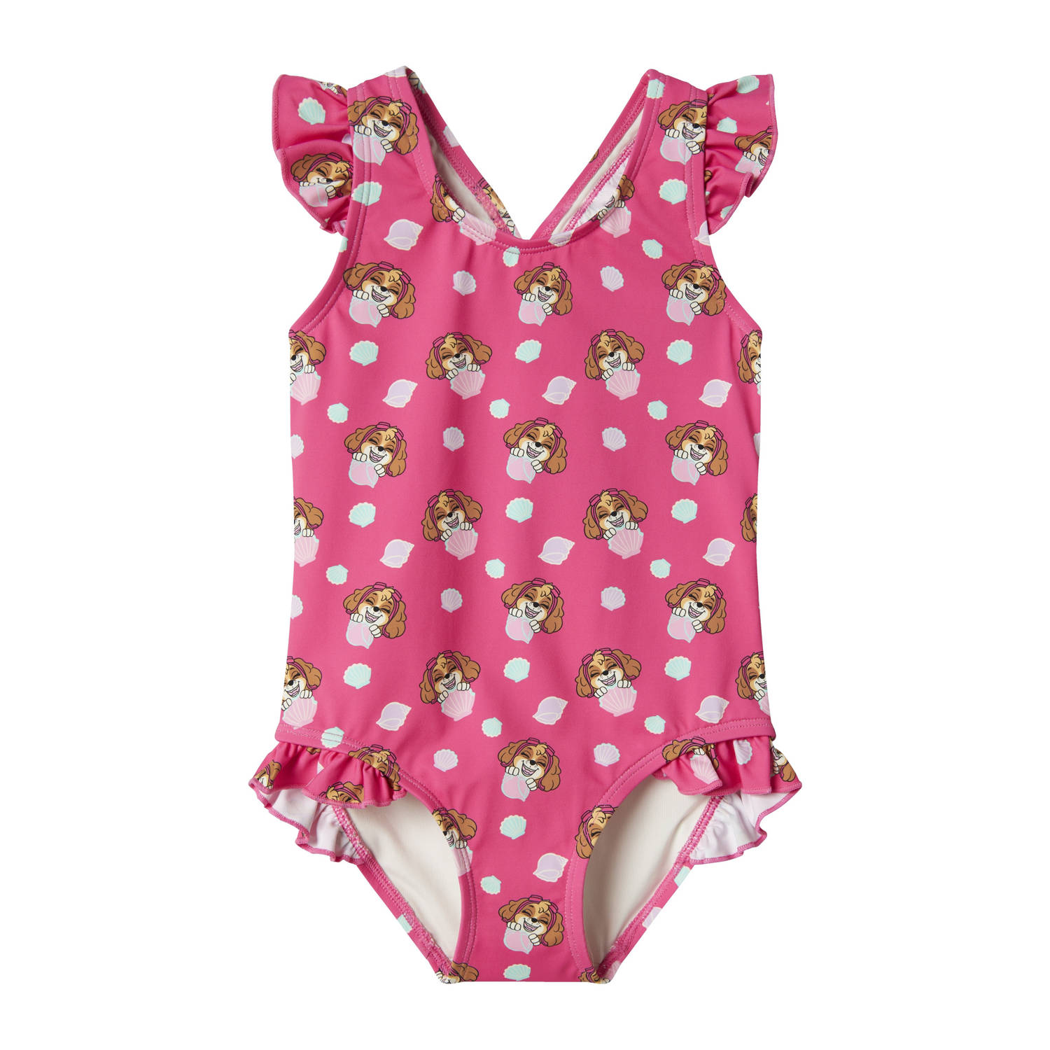 NAME IT MINI Paw Patrol badpak met ruches felroze