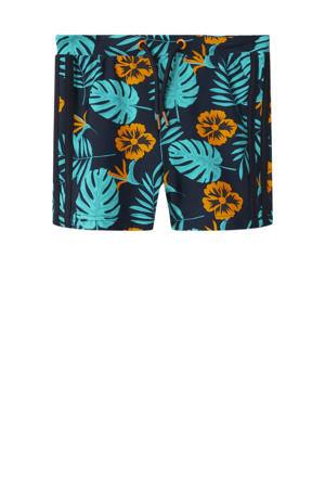 zwemboxer donkerblauw/turquoise/oranje