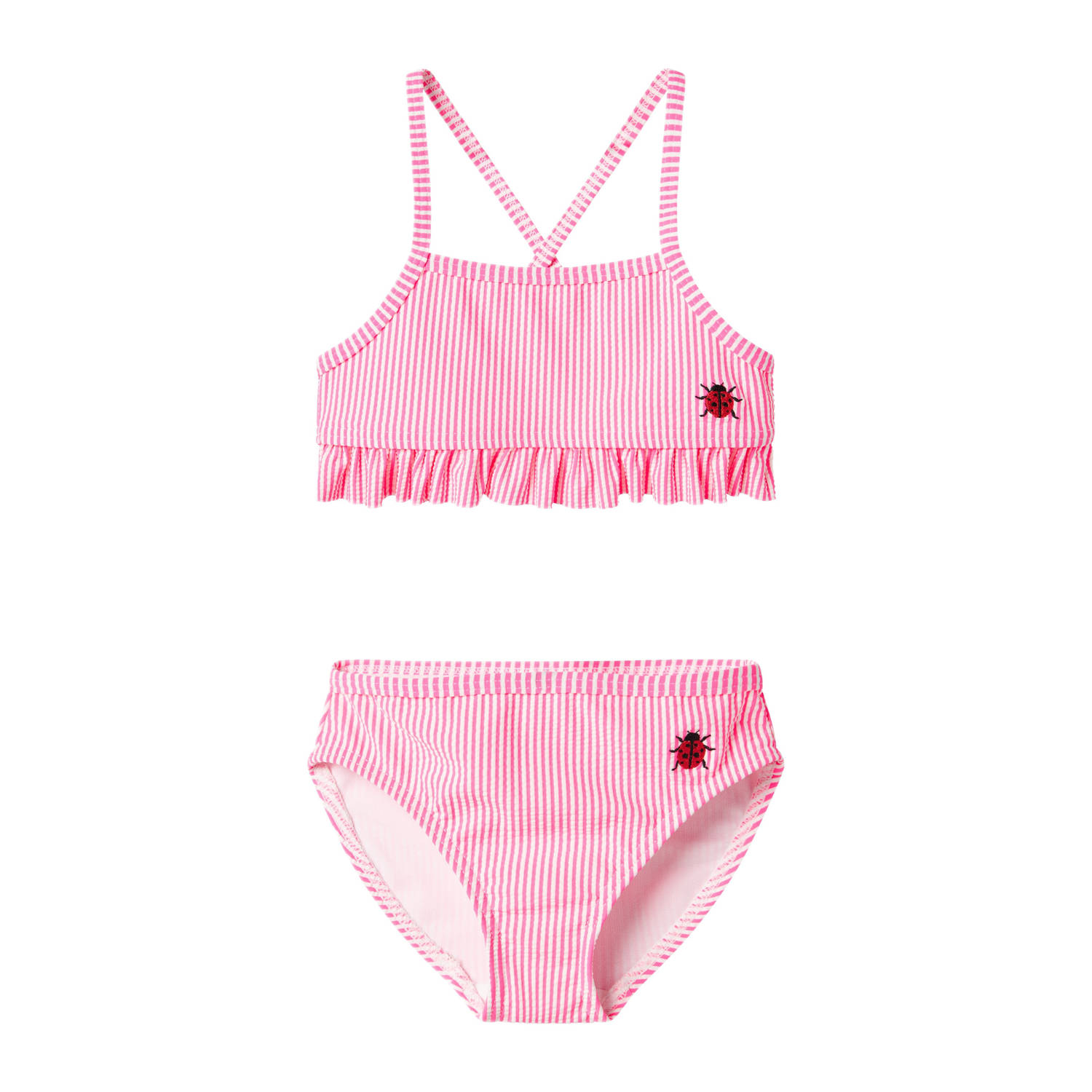 NAME IT MINI bikini met ruches roze wit