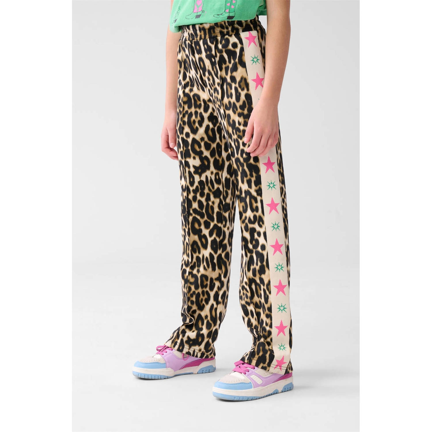 Shoeby straight casual broek met panterprint bruin