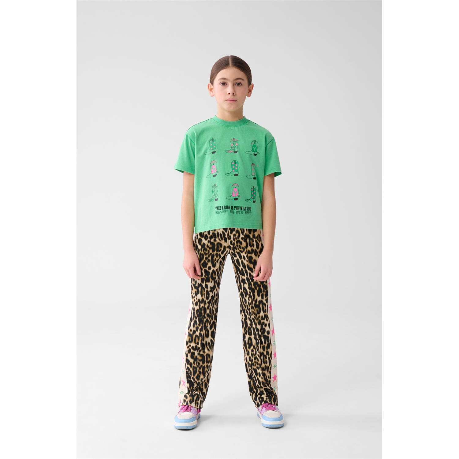 Shoeby straight casual broek met panterprint bruin