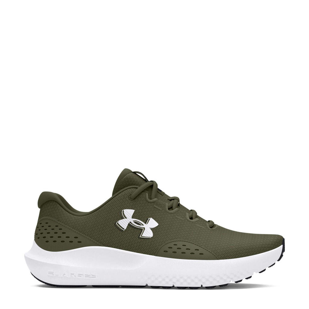 Olijfgroen en witte heren Under Armour Charged Surge hardloopschoenen van mesh-pu/voering: mesh/voetbed: eva met veters
