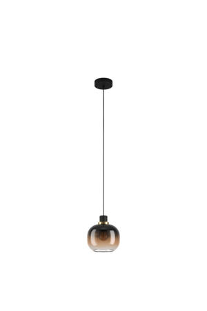 Oilella Hanglamp - E27 - 19 cm - Amber glas - Zwart/Geelkoper