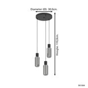 thumbnail: EGLO Majone Hanglamp - E27 - Ø 30 cm - Zwart/Grijs - Smoke Glas - Rookglas
