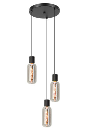 Majone Hanglamp - E27 - Ø 30 cm - Zwart/Grijs - Smoke Glas - Rookglas  