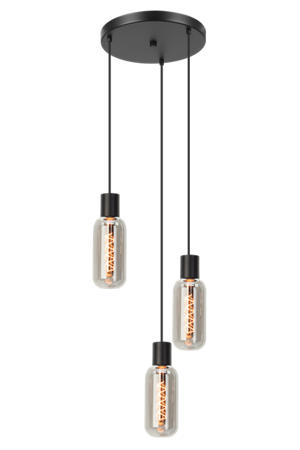 Majone Hanglamp - E27 - Ø 30 cm - Zwart/Grijs - Smoke Glas - Rookglas
