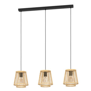 Hykeham Hanglamp - E27 - 91 cm - Staal/Bamboe - Zwart/Bruin