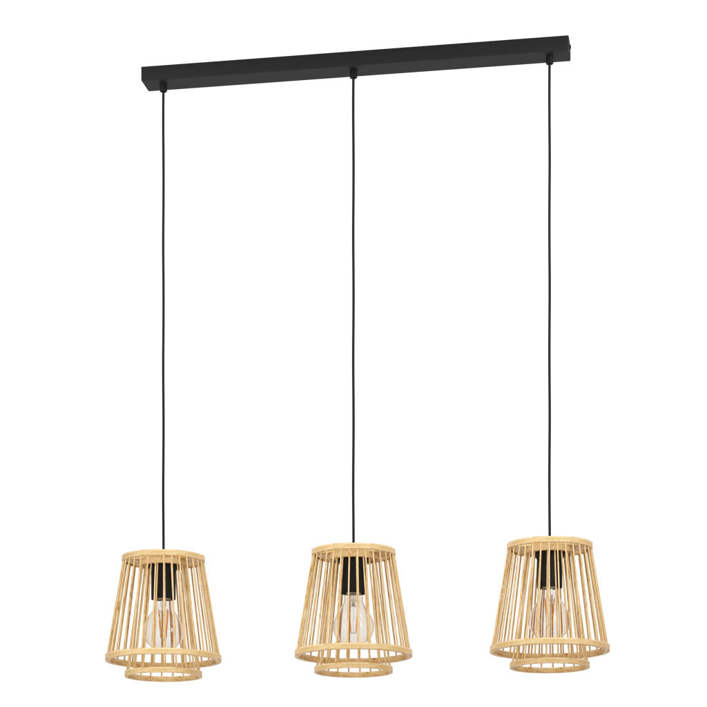 EGLO Hykeham Hanglamp - E27 - 91 cm - Staal/Bamboe - Zwart/Bruin
