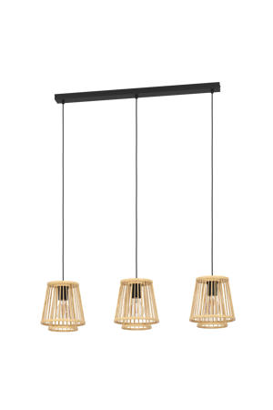 Hykeham Hanglamp - E27 - 91 cm - Staal/Bamboe - Zwart/Bruin
