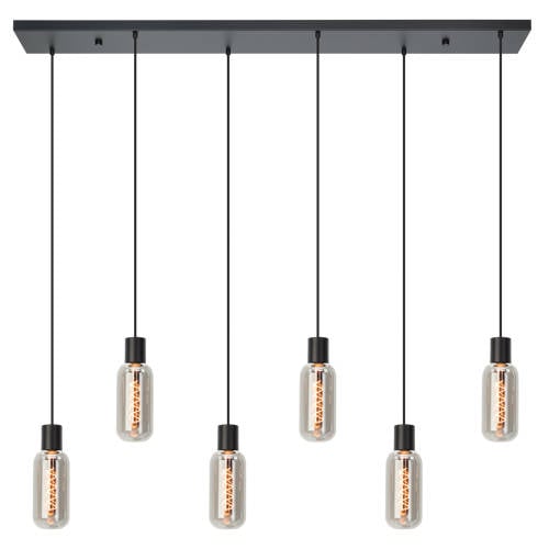 EGLO Majone Hanglamp - E27 - 138 cm - Zwart/Grijs - Smoke Glas - Rookglas afbeelding
