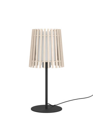 Fattoria Tafellamp - E27 - 45 cm - Zwart/Bruin/Wit - Hout /Textiel
