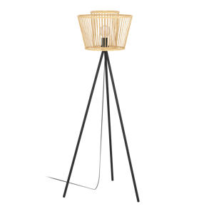 Hykeham Vloerlamp - Staande lamp - E27 - 129,5 cm - Driepoot - Staal/Bamboe - Zwart/Bruin