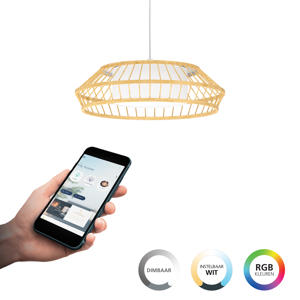 connect.z Yuku-Z Hanglamp - Ø 46 cm - Wit/Bruin - Instelbaar RGB & wit licht - Dimbaar - Zigbee 