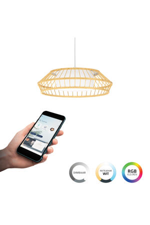 connect.z Yuku-Z Hanglamp - Ø 46 cm - Wit/Bruin - Instelbaar RGB & wit licht - Dimbaar - Zigbee