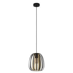 Encinitos Hanglamp - E27 - Ø 25,5cm - Staal - Zwart/Goud