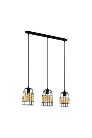Anwick Hanglamp - E27 - 88 cm - Zwart/Rotan