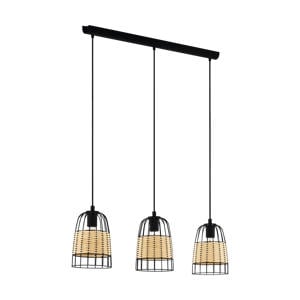 Anwick Hanglamp - E27 - 88 cm - Zwart/Rotan