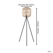 thumbnail: EGLO Bordesley Vloerlamp - E27 - 139 cm - Zwart/Natuur