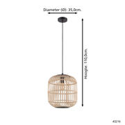 thumbnail: EGLO Bordesley Hanglamp - E27 - Ø 35 cm - Zwart/Hout