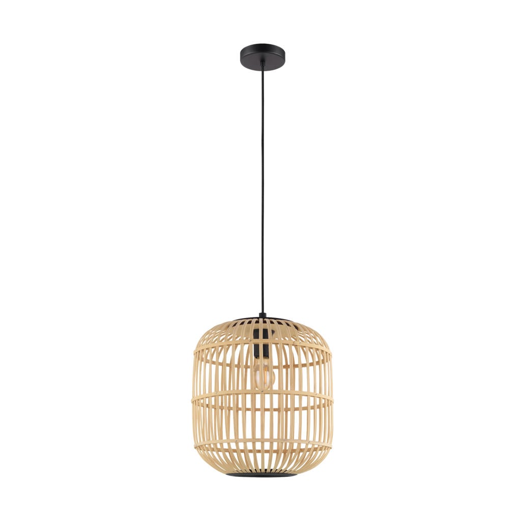 EGLO Bordesley Hanglamp - E27 - Ø 35 cm - Zwart/Hout