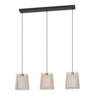 Fattoria Hanglamp - E27 - 90 cm - Zwart/Bruin/Wit - Hout /Textiel
