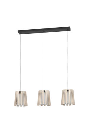 Fattoria Hanglamp - E27 - 90 cm - Zwart/Bruin/Wit - Hout /Textiel