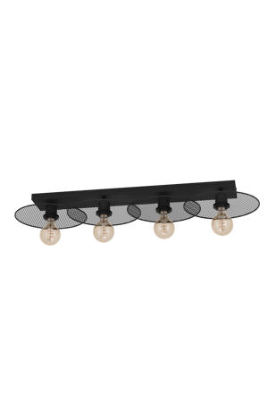 Ikeston Plafondlamp - E27 - 95 cm - industrieel - Zwart - Staal  