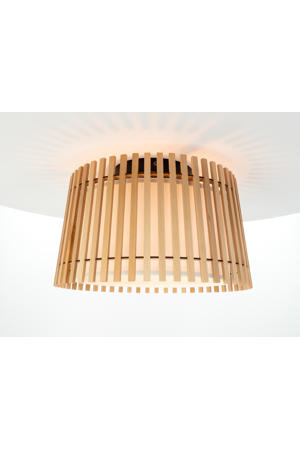 Fattoria Plafondlamp - E27 - Ø 38 cm - Zwart/Bruin/Wit - Hout /Textiel